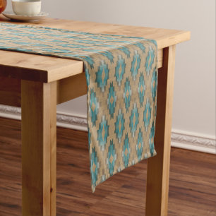 Caminho De Mesa Pequeno Padrão de Arte Tribal Azul Teal Marrom Taupe Bege