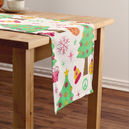 Caminho De Mesa Pequeno Padrão de Árvores de Natal Groovy dos Anos 70 Retr