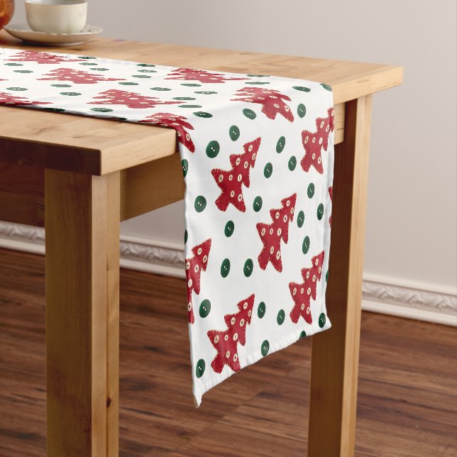 Caminho De Mesa Pequeno Padrão de árvores de Natal vermelhas e botões arte (No Local)