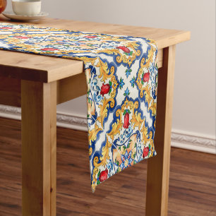 Caminho De Mesa Pequeno Padrão de Azulejo Colorida Siciliana Majolica