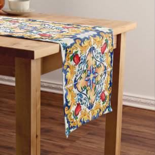 Caminho De Mesa Pequeno Padrão de Azulejo Colorida Siciliana Majolica