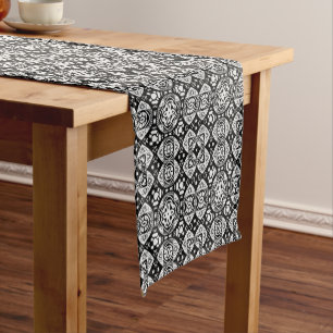 Caminho De Mesa Pequeno Padrão de Azulejo da Mesquita Árabe Preto e Branco