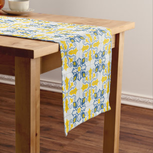 Caminho De Mesa Pequeno Padrão de azulejos bonito portugueses azuis e amar