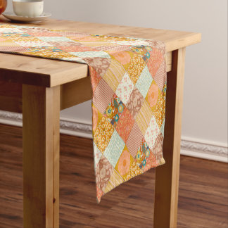 Caminho De Mesa Pequeno Padrão de Colcha Xadrez Floral de Outono Cottageco