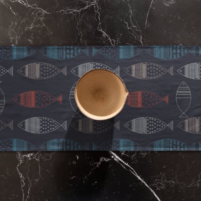 Caminho De Mesa Pequeno Padrão de Desenho de Peixes (table runner)