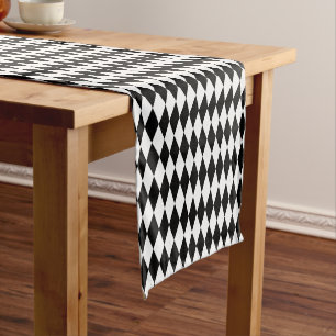 Caminho De Mesa Pequeno Padrão de Diamante Branco e Preto do Harlequin