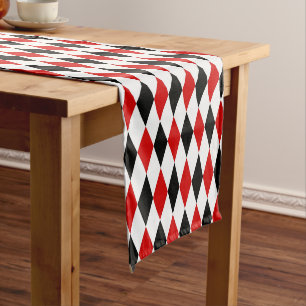 Caminho De Mesa Pequeno Padrão de Diamante Preto de Harlequin Branco Verm