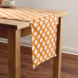 Caminho De Mesa Pequeno Padrão de Diamante Xadrez Laranja Branco