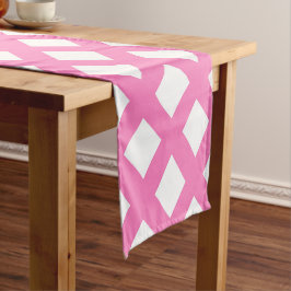 Caminho De Mesa Pequeno Padrão de Diamante Xadrez Rosa Branco