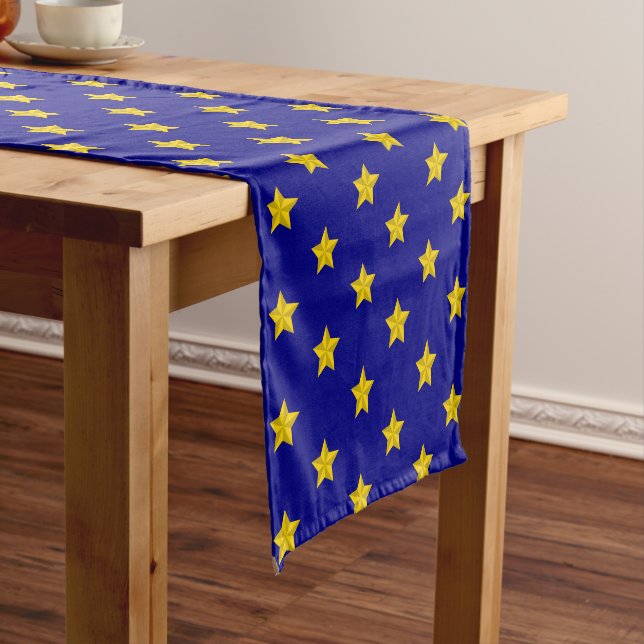 Caminho De Mesa Pequeno Padrão de estrelas Douradas, Marinho azul, exclusi (No Local)
