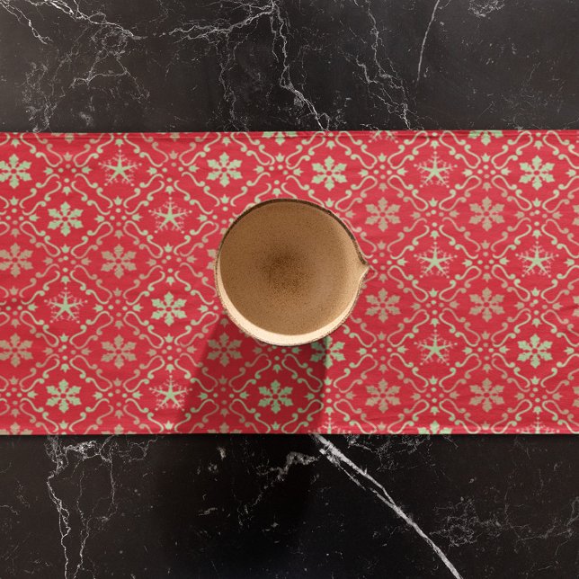 Caminho De Mesa Pequeno Padrão de Floco de Neve Vermelho Simples Natal (Christmas holiday snowflake pattern with red background)