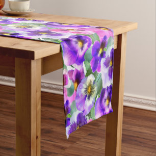 Caminho De Mesa Pequeno Padrão de Flor de Pansy Violetas Coloridas