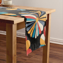 Caminho De Mesa Pequeno Padrão de Flores geométricas Preto Arco-íris Retro