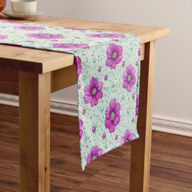 Caminho De Mesa Pequeno Padrão de Flores Rosas Com Gotículas (No Local)