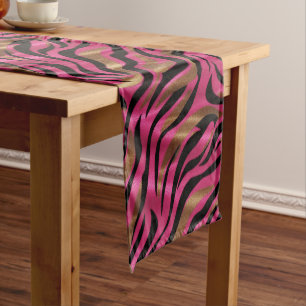 Caminho De Mesa Pequeno Padrão de Impressão Animal Dourado de Zebra Rosa P