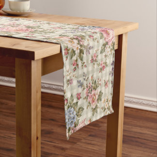 Caminho De Mesa Pequeno Padrão de Jardim de Gingham Floral Vintage