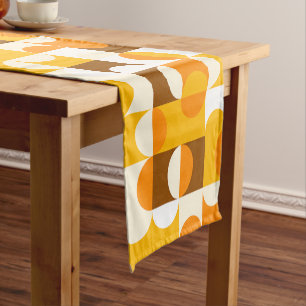 Caminho De Mesa Pequeno Padrão de Meios Círculos Marrom Branco Laranja Ama