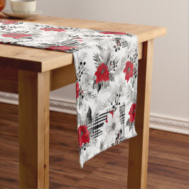 Caminho De Mesa Pequeno Padrão de Natal da Xadrez de Poinsettia Branca Ver