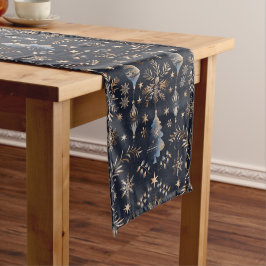 Caminho De Mesa Pequeno Padrão de Natal para ornamentos Dourados Azul Escu