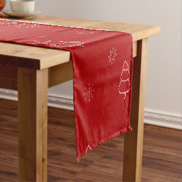 Caminho De Mesa Pequeno Padrão de Natal Vermelho.Árvores festivas e flocos