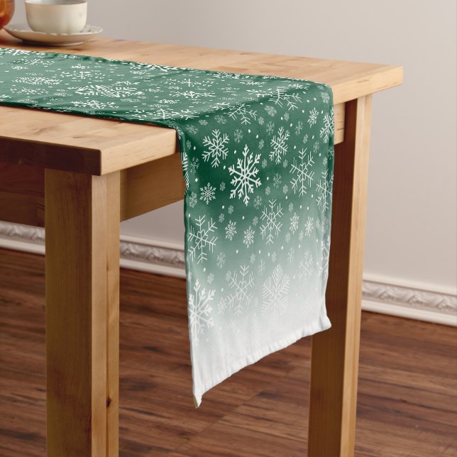 Caminho De Mesa Pequeno Padrão de Neve Verde de Natal Elegante (No Local)