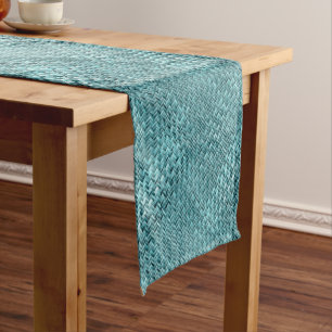 Caminho De Mesa Pequeno Padrão de Onda Azul Faux Rattan, Turquesa Azul, Te