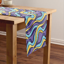 Caminho De Mesa Pequeno Padrão de Ondas Coloridas Funky Retro Moderno Abst