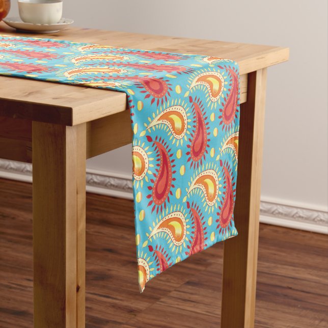 Caminho De Mesa Pequeno Padrão de Paisley Persa do Laranja-Turquesa Orient (No Local)