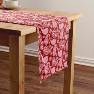 Caminho De Mesa Pequeno Padrão de Paisley, Vermelho Escuro, Rosa e Branco