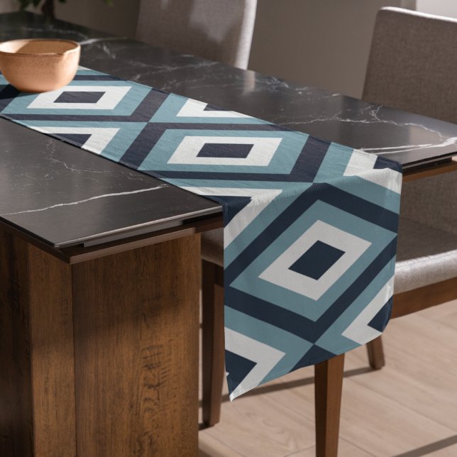 Caminho De Mesa Pequeno Padrão de quadrados azuis (Geometric squares pattern  table runner)