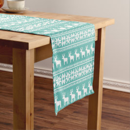 Caminho De Mesa Pequeno Padrão de Reindeer de Teal Costeiro de Natal
