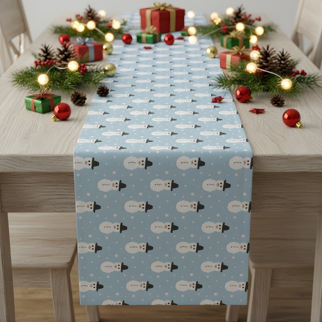Caminho De Mesa Pequeno Padrão de Snowman de Natal a azul (snowman table runner)