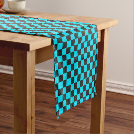 Caminho De Mesa Pequeno Padrão de xadrez ciano e carvão