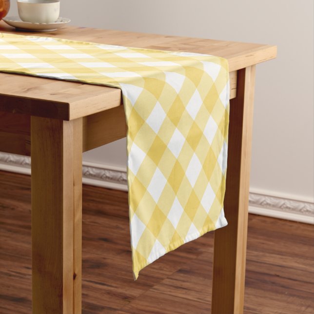 Caminho De Mesa Pequeno Padrão de Xadrez de Gingham Amarelo (No Local)