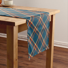 Caminho De Mesa Pequeno Padrão de Xadrez Dourado de Madras Azul Laranja