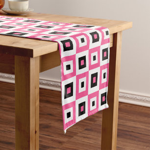 Caminho De Mesa Pequeno Padrão de Xadrez Rosa Preto e Branco
