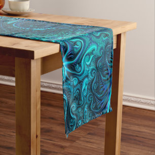 Caminho De Mesa Pequeno Padrão Espiral Azul e Teal Colorida do abstrato