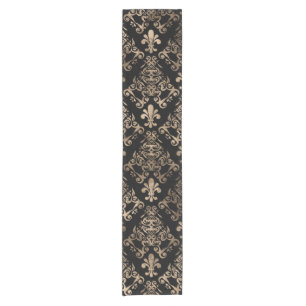 Caminho De Mesa Pequeno Padrão Fleur-de-lis ouro a preto