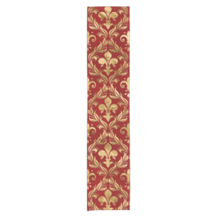 Caminho De Mesa Pequeno Padrão Fleur-de-lis vermelho luxuoso