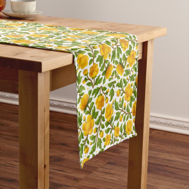 Caminho De Mesa Pequeno Padrão Floral Amarelo com Estilo Botânico Elegante (No Local)