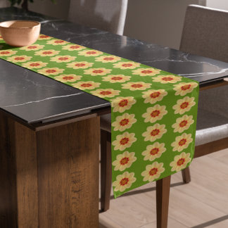Caminho De Mesa Pequeno Padrão Floral Amarelo Dahlia em Verde