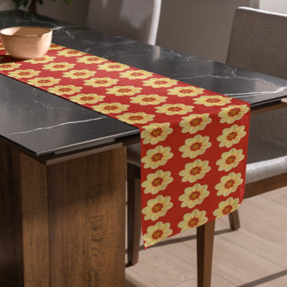 Caminho De Mesa Pequeno Padrão Floral Amarelo Dahlia em Vermelho