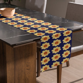 Caminho De Mesa Pequeno Padrão Floral Amarelo Dahlia no Azul