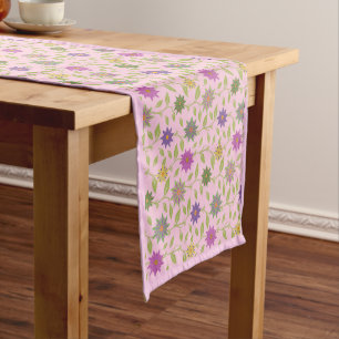 Caminho De Mesa Pequeno Padrão Floral Azul, Amarelo, Roxo e Verde