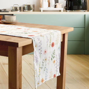 Caminho De Mesa Pequeno Padrão Floral Botânico de Flores Silvestres em Aqu