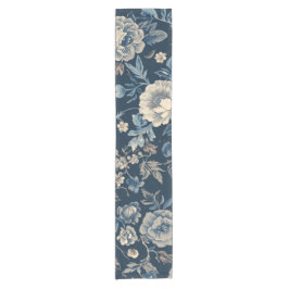Caminho De Mesa Pequeno Padrão Floral Botânico Vintage Azul Marinho