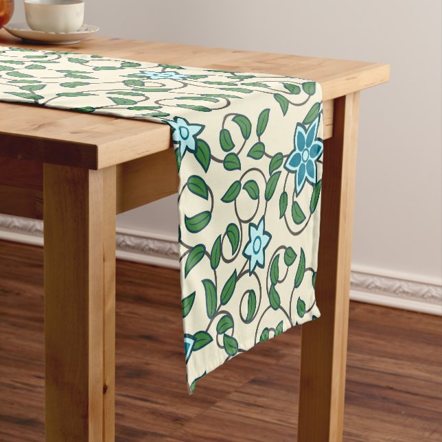 Caminho De Mesa Pequeno Padrão floral contínuo em fundo bege (No Local)