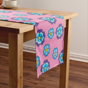 Caminho De Mesa Pequeno Padrão Floral Cor-de-Rosa Azul