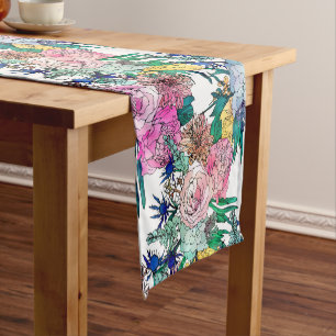 Caminho De Mesa Pequeno Padrão Floral de Colorida de Aquarela na moda