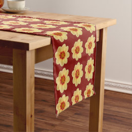 Caminho De Mesa Pequeno Padrão Floral de Dália Amarela sobre Vermelho Tijo
